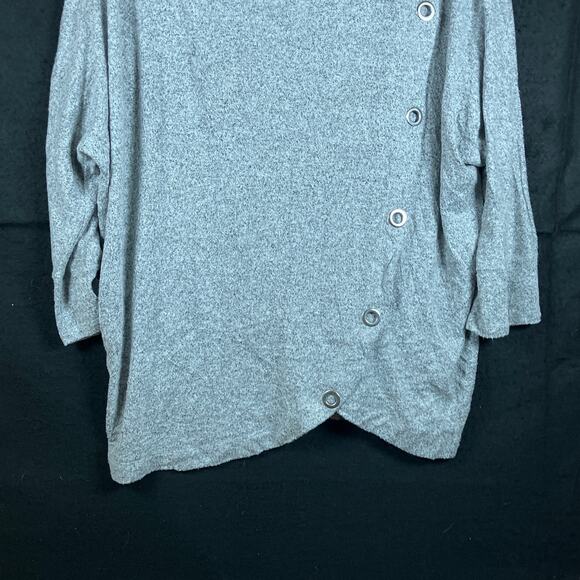 89th & Madison Womens Sweater Gray Cowl Neck Asymmetric Buttons Stretch L - Picture 3 of 12